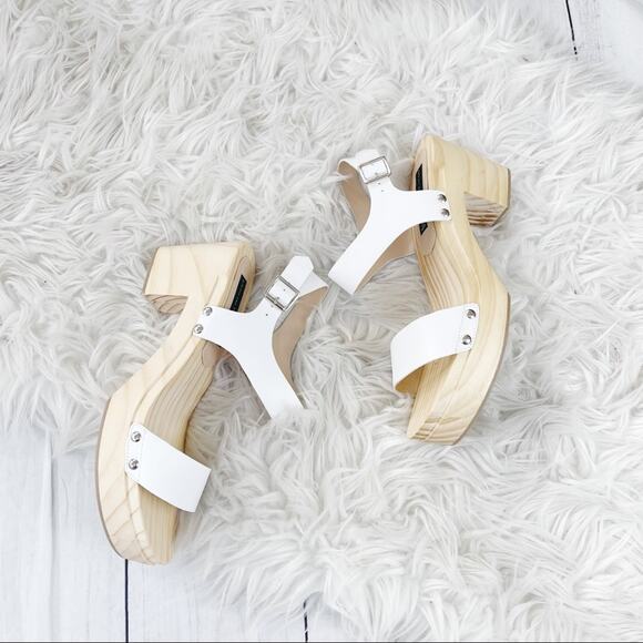 Steven‎ by Steve Madden White Fabee Clog Buckle Ankle Strap Sandals Size 11 - Picture 4 of 6